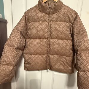 Tory Burch Tan Patterned Puffer Jacket